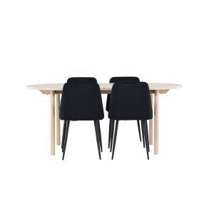 Andy Essgruppe Tisch 90x180cm und 4 Velours Stühle whitewash.