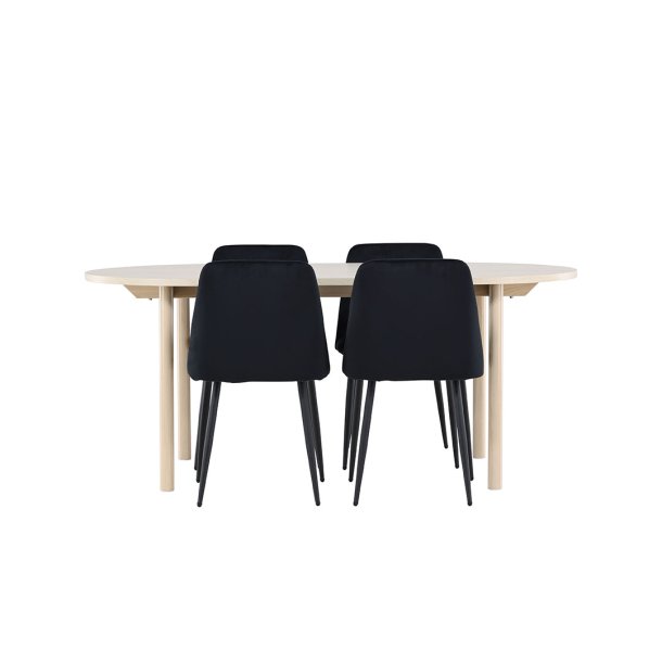 Andy Essgruppe Tisch 90x180cm und 4 Velours Stühle whitewash.