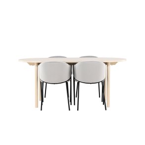 Andy Essgruppe Tisch 90x180cm und 4 Velours Stühle mit Armlehnen whitewash.