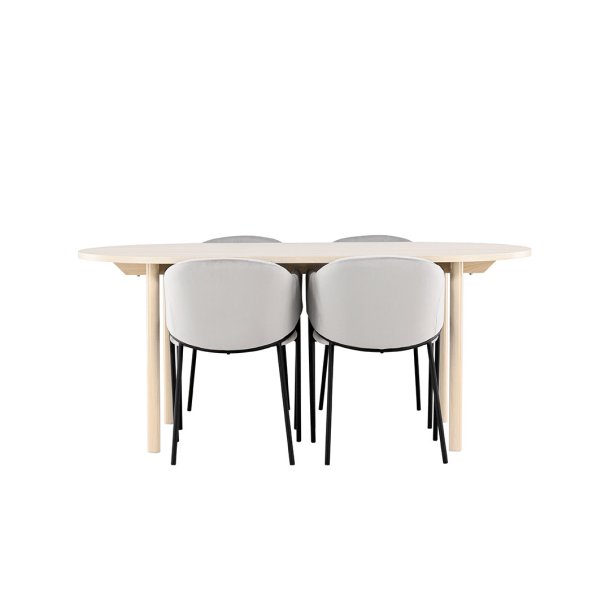 Andy Essgruppe Tisch 90x180cm und 4 Velours Stühle mit Armlehnen whitewash.