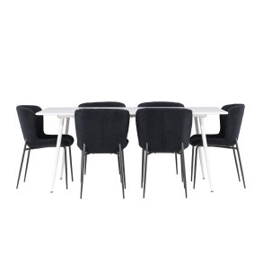 Silar Essgruppe Tisch 90x180cm und 6 Teddy Stühle weiß.