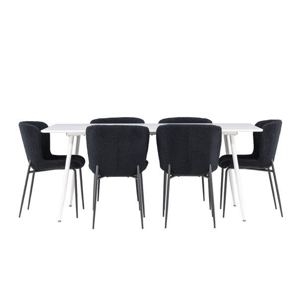 Silar Essgruppe Tisch 90x180cm und 6 Teddy Stühle weiß.