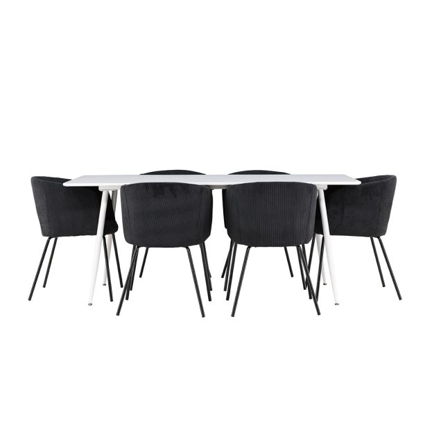 Silar Essgruppe Tisch 90x180cm und 6 Flöhl Stühle mit Armlehnen weiß.