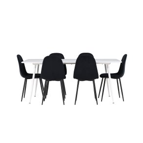 Silar Essgruppe Tisch 90x180cm und 6 Velours Stühle weiß.
