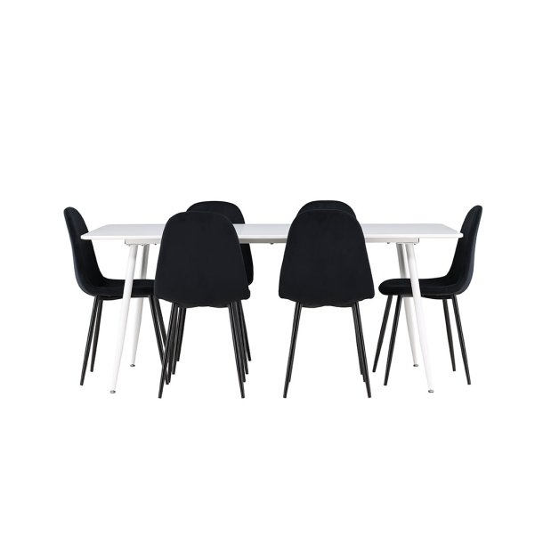 Silar Essgruppe Tisch 90x180cm und 6 Velours Stühle weiß.