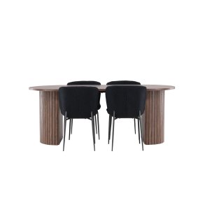 H�r�n eethoek tafel 90x200cm en 4 teddy stoelen mocca.