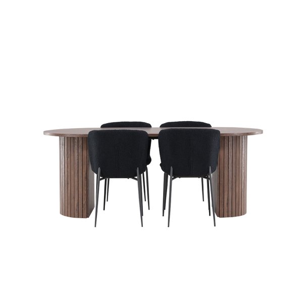 H�r�n eethoek tafel 90x200cm en 4 teddy stoelen mocca.