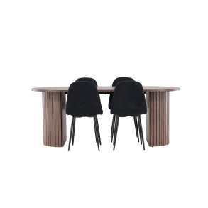 H�r�n eethoek tafel 90x200cm en 4 teddy stoelen mocca.