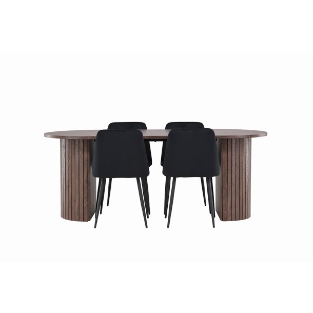 H�r�n eethoek tafel 90x200cm en 4 velours stoelen mocca.