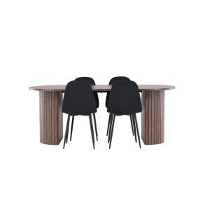 H�r�n eethoek tafel 90x200cm en 4 velours stoelen mocca.