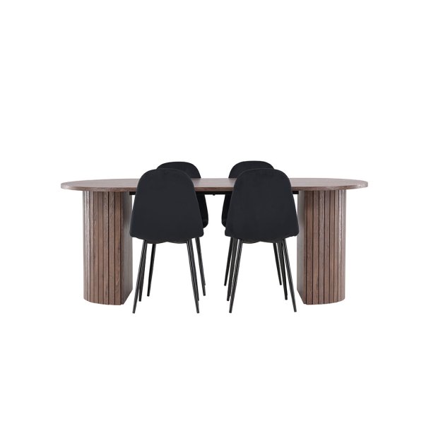 H�r�n eethoek tafel 90x200cm en 4 velours stoelen mocca.