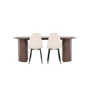 H�r�n eethoek tafel 90x200cm en 4 velours stoelen mocca.