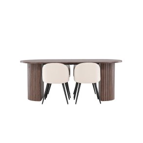 H�r�n eethoek tafel 90x200cm en 4 velours stoelen mocca.