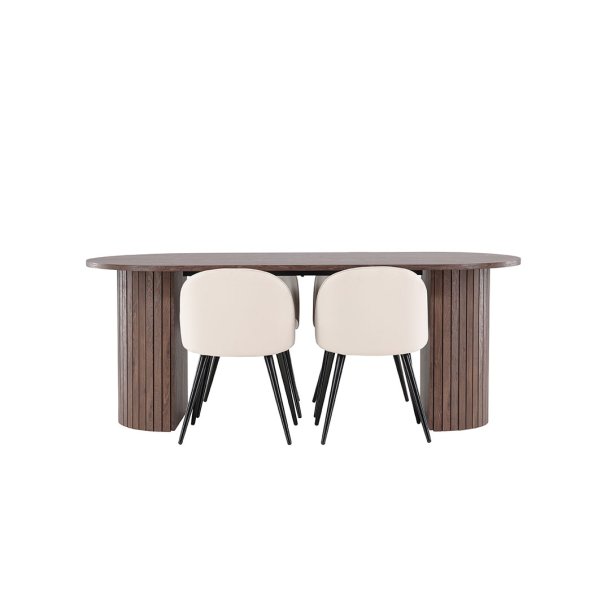 H�r�n eethoek tafel 90x200cm en 4 velours stoelen mocca.