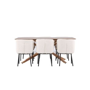 Piazza Essgruppe Tisch 90x180cm und 6 Boucle Stühle mocca.