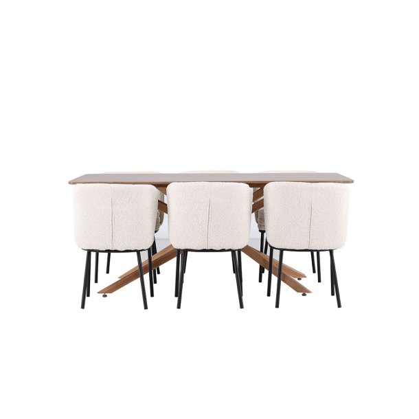 Piazza Essgruppe Tisch 90x180cm und 6 Boucle Stühle mocca.