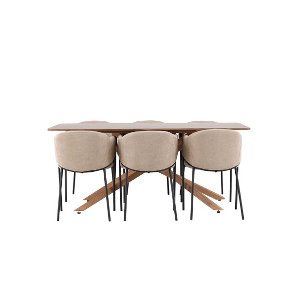 Piazza Essgruppe Tisch 90x180cm und 6 Stühle mit Armlehnen mocca.