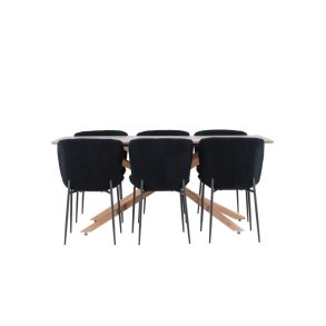 Piazza Essgruppe Tisch 90x180cm und 6 Stühle mocca, schwarz.