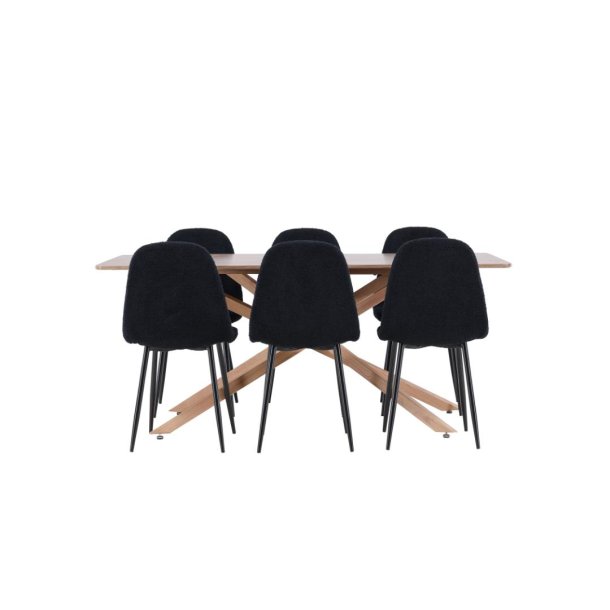 Piazza Essgruppe Tisch 90x180cm und 6 Stühle mocca, schwarz.