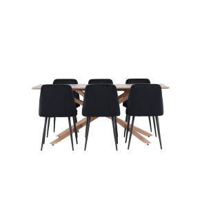 Piazza Essgruppe Tisch 90x180cm und 6 Velours Stühle mocca.