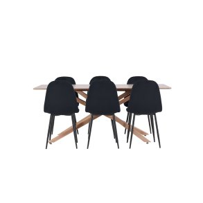 Piazza Essgruppe Tisch 90x180cm und 6 Velours Stühle mocca.