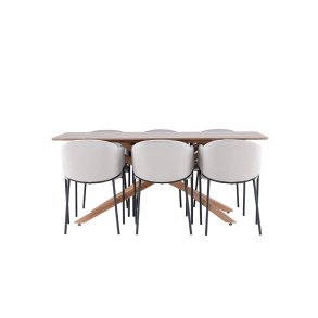 Piazza Essgruppe Tisch 90x180cm und 6 Velours Stühle mit Armlehnen mocca.