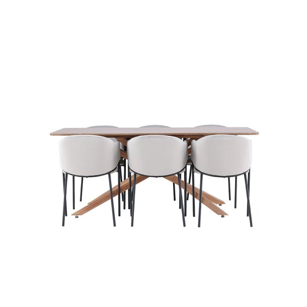 Piazza Essgruppe Tisch 90x180cm und 6 Velours Stühle mit Armlehnen mocca.