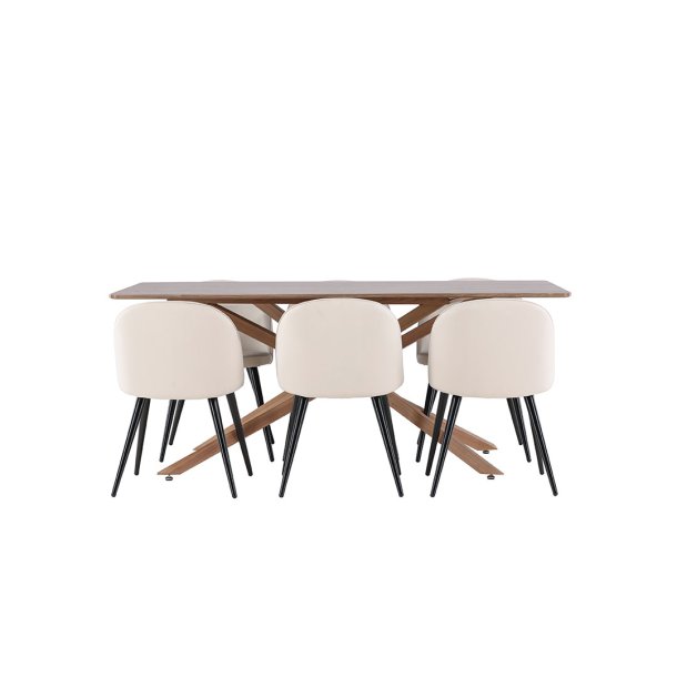 Piazza Essgruppe Tisch 90x180cm und 6 Velours Stühle mocca.