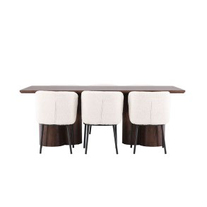 Olivia eethoek tafel 100x210cm en 6 boucl� stoelen mocca.