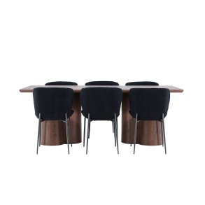 Olivia eethoek tafel 100x210cm en 6 teddy stoelen mocca.