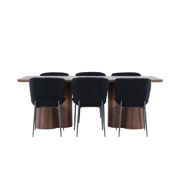 Olivia eethoek tafel 100x210cm en 6 teddy stoelen mocca.