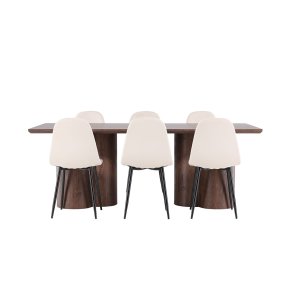 Olivia eethoek tafel 100x210cm en 6 velours stoelen mocca.