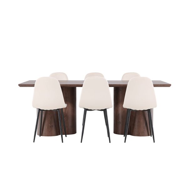 Olivia eethoek tafel 100x210cm en 6 velours stoelen mocca.