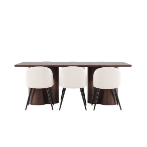 Olivia eethoek tafel 100x210cm en 6 velours stoelen mocca.