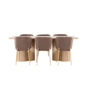 Olivia Essgruppe Tisch 100x210cm und 6 Teddy Stühle natur.