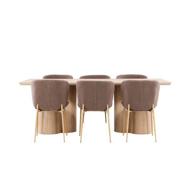 Olivia Essgruppe Tisch 100x210cm und 6 Teddy Stühle natur.