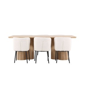 Olivia Essgruppe Tisch 100x210cm und 6 Boucle Stühle natur.