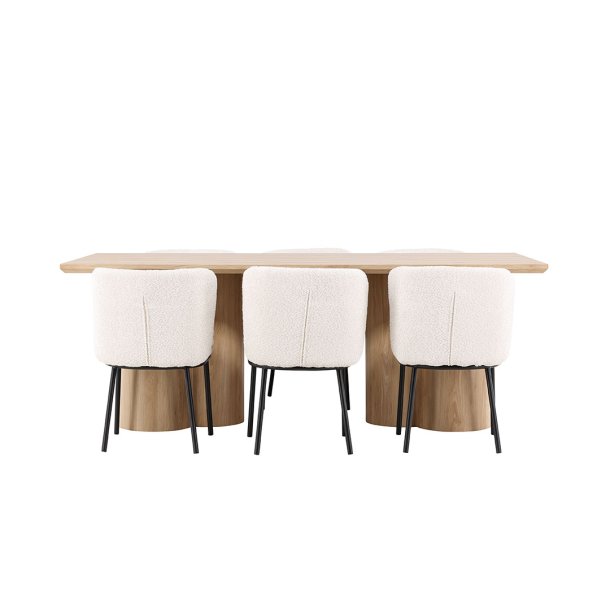 Olivia Essgruppe Tisch 100x210cm und 6 Boucle Stühle natur.