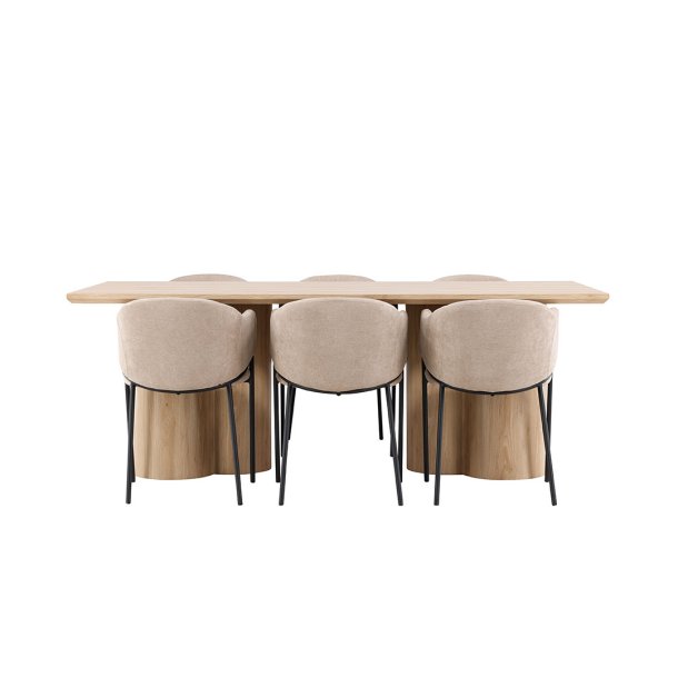 Olivia Essgruppe Tisch 100x210cm und 6 Stühle mit Armlehnen natur.