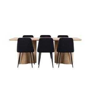 Olivia Essgruppe Tisch 100x210cm und 6 Stühle natur, schwarz.