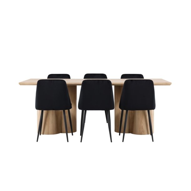 Olivia Essgruppe Tisch 100x210cm und 6 Stühle natur, schwarz.