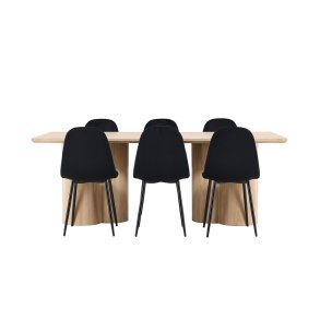 Olivia Essgruppe Tisch 100x210cm und 6 Velours Stühle natur.