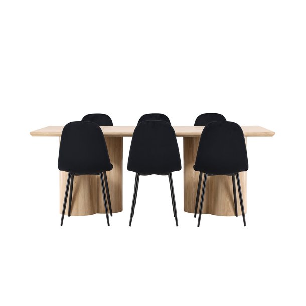 Olivia Essgruppe Tisch 100x210cm und 6 Velours Stühle natur.