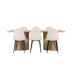 Olivia Essgruppe Tisch 100x210cm und 6 Velours Stühle natur.