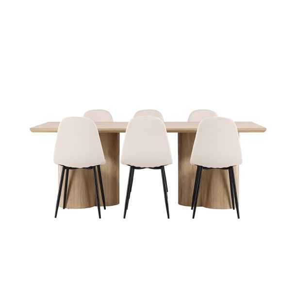 Olivia Essgruppe Tisch 100x210cm und 6 Velours Stühle natur.