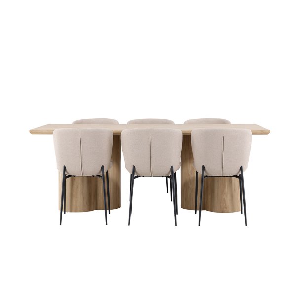 Olivia Essgruppe Tisch 100x210cm und 6 Boucle Stühle natur.