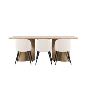 Olivia Essgruppe Tisch 100x210cm und 6 Velours Stühle natur.