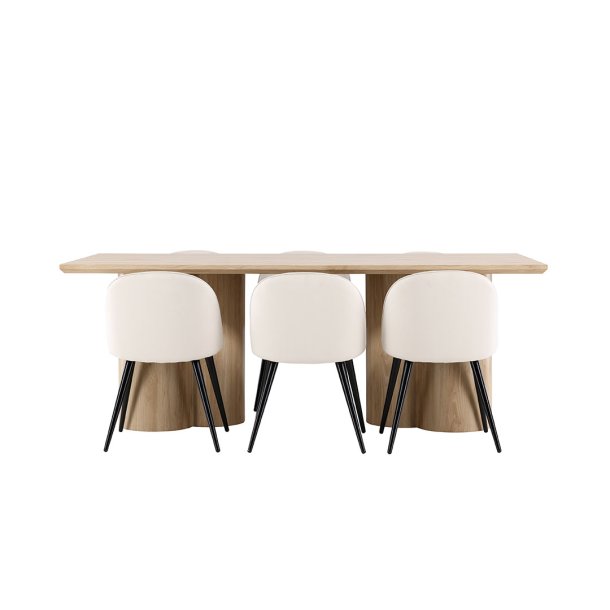 Olivia Essgruppe Tisch 100x210cm und 6 Velours Stühle natur.