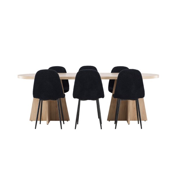 Bootcut Essgruppe Tisch 115x230cm und 6 Teddy Stühle natur.