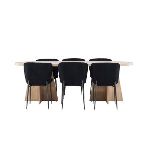 Bootcut Essgruppe Tisch 115x230cm und 6 Teddy Stühle natur.